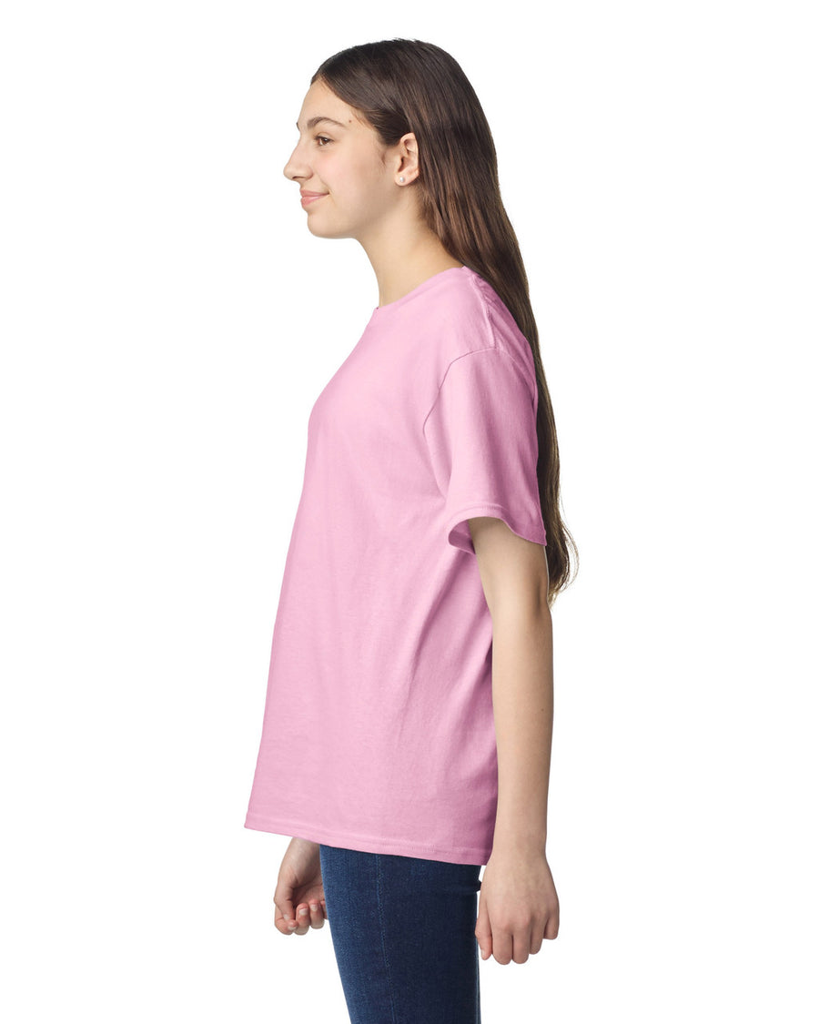 Gildan 3000B Youth Light Cotton T-Shirt - Light Pink - model side
