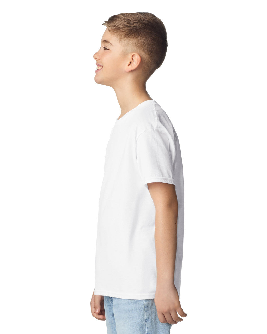 Gildan 3000B Youth Light Cotton T-Shirt - White - model side