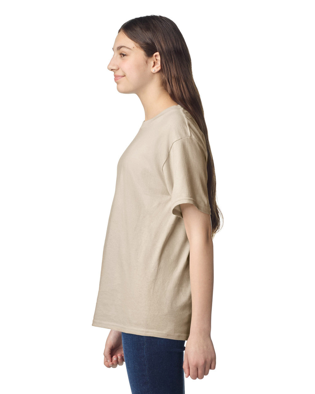 Gildan 3000B Youth Light Cotton T-Shirt - Sand - model side