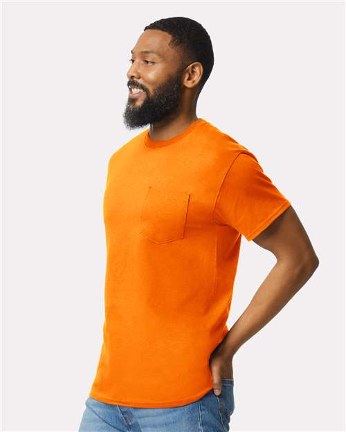 Gildan 2300 Unisex Ultra Cotton Pocket T-Shirt - Safety Orange - model side