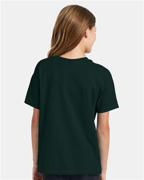 Hanes 5370 Youth EcoSmart T-Shirt - Deep Forest - model back