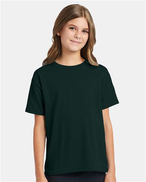 Hanes 5370 Youth EcoSmart T-Shirt - Deep Forest - model front