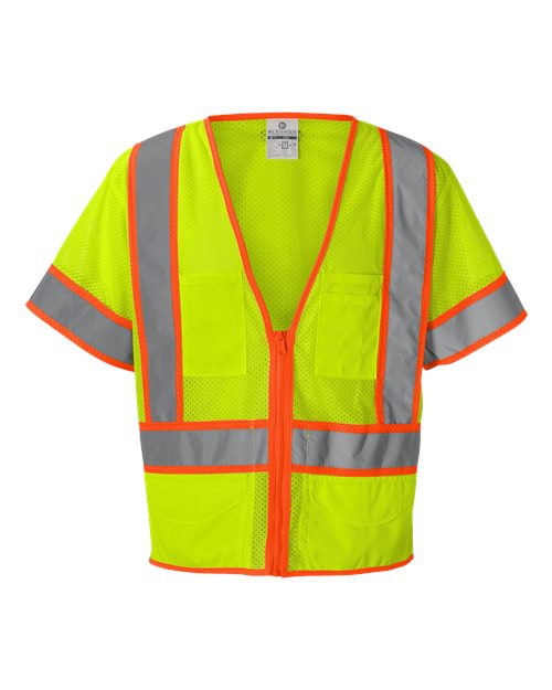 Kishigo 1242-1243 Unisex Ultra-Cool Six-Pocket Mesh Surveyor’s Vest - Lime - front
