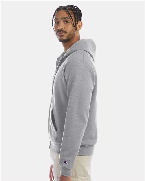 Champion S800 Powerblend Full-Zip Hooded Sweatshirt - Light Steel - model side