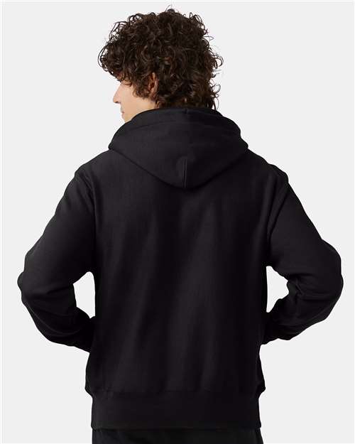 Champion S101 Unisex Reverse Weave Hooded Sweatshirt - Black - model back