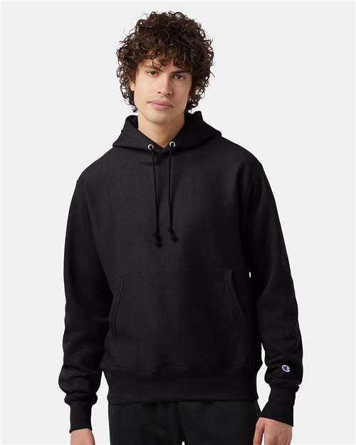 Champion S101 Unisex Reverse Weave Hooded Sweatshirt - Black - model front