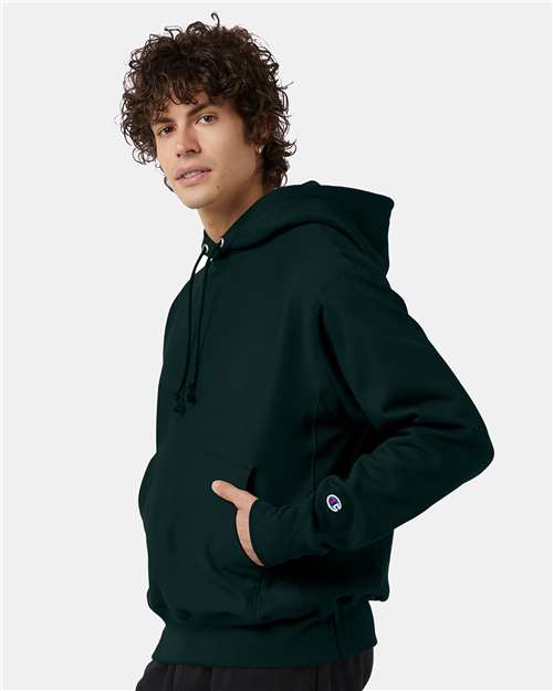 Champion S101 Unisex Reverse Weave Hooded Sweatshirt - Dark Green - model side