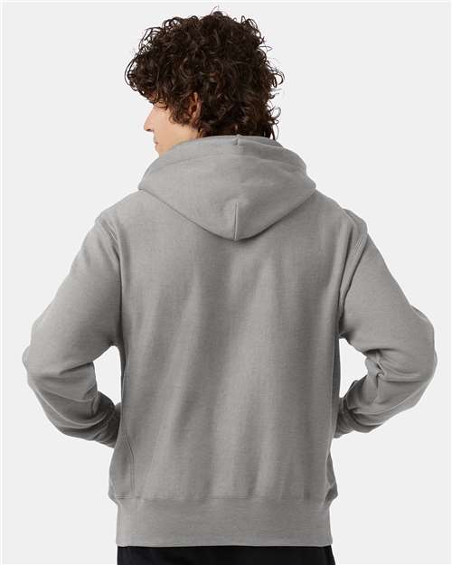Champion S101 Unisex Reverse Weave Hooded Sweatshirt - Oxford Grey - model back