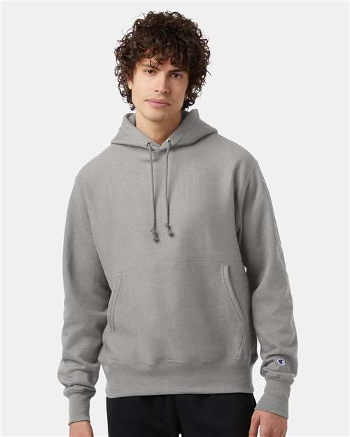 Champion S101 Unisex Reverse Weave Hooded Sweatshirt - Oxford Grey - model front