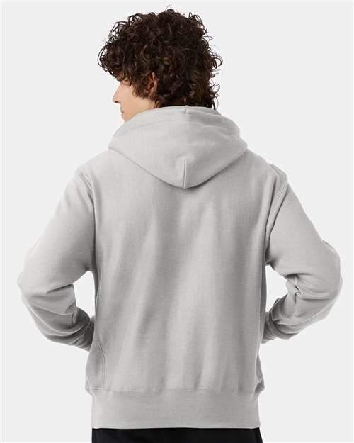 Champion S101 Unisex Reverse Weave Hooded Sweatshirt - Silver Grey - model back