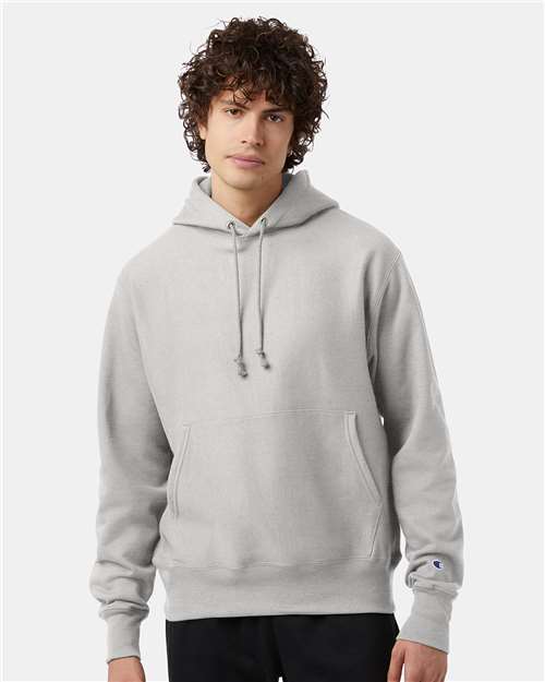 Champion S101 Unisex Reverse Weave Hooded Sweatshirt - Silver Grey - model front