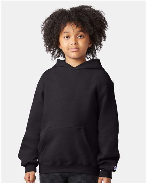 Champion S790 Youth Powerblend Hooded Sweatshirt - Black - model front