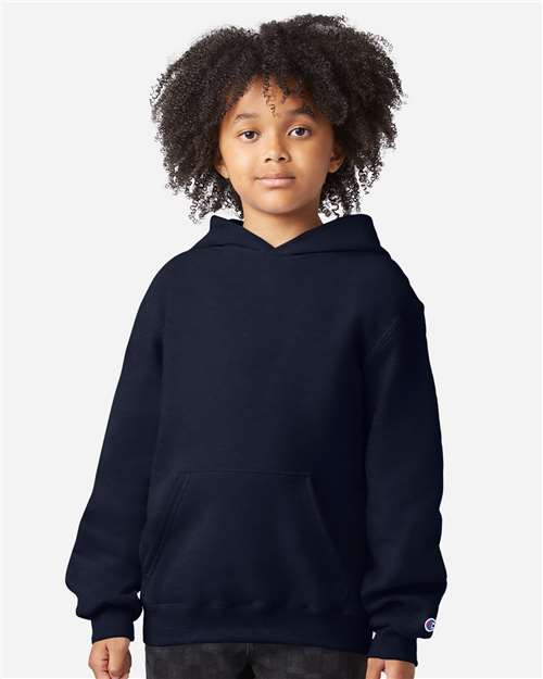 Champion S790 Youth Powerblend Hooded Sweatshirt - Navy - model front