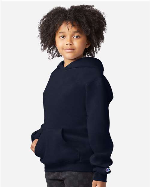 Champion S790 Youth Powerblend Hooded Sweatshirt - Navy - model side