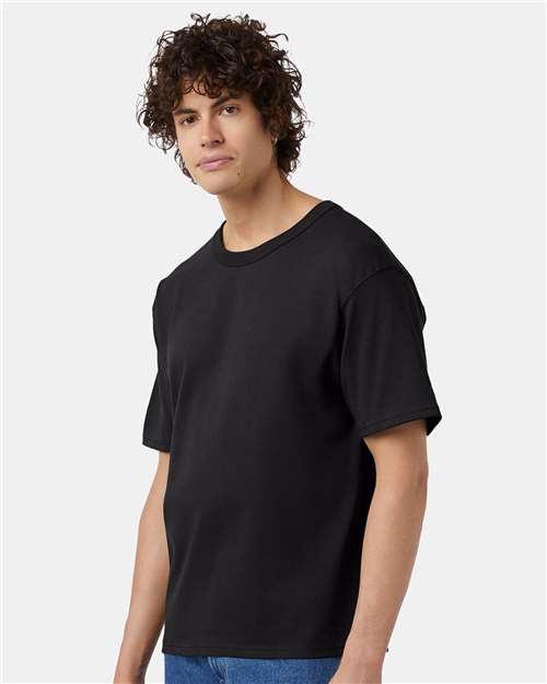 Champion T105 Unisex Heritage Jersey T-Shirt - Black - model side