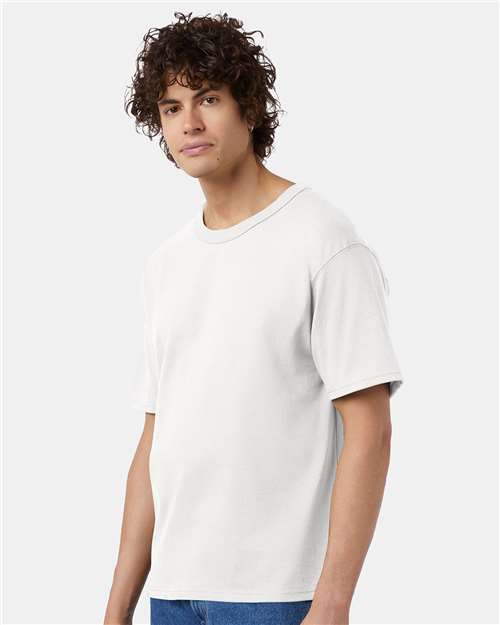 Champion T105 Unisex Heritage Jersey T-Shirt - White - model side