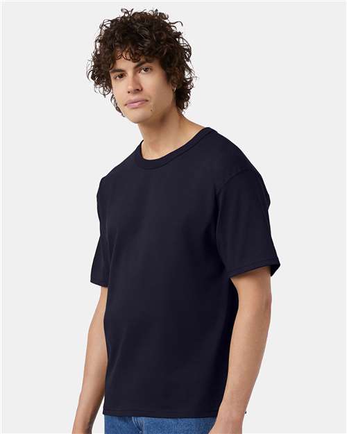 Champion T105 Unisex Heritage Jersey T-Shirt - Navy - model side