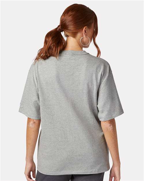 Champion T105 Unisex Heritage Jersey T-Shirt - Oxford Grey - model back