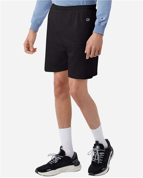 Champion 8187 Unisex Cotton Gym Shorts - Black - model side