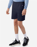 Champion 8187 Unisex Cotton Gym Shorts - Navy - model side