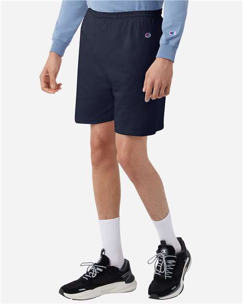 Champion 8187 Unisex Cotton Gym Shorts - Navy - model side