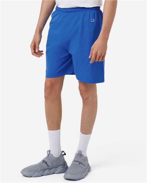 Champion 8187 Unisex Cotton Gym Shorts - Royal Blue - model side