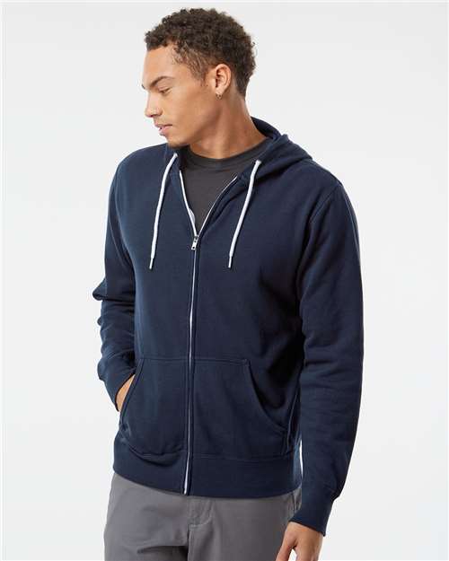 Independent Trading Co. AFX90UNZ Unisex Lightweight Full-Zip Hooded Sweatshirt - Classic Navy - model front