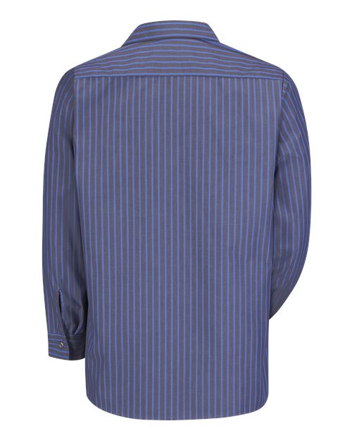 Red Kap SP14 Men's Industrial Long Sleeve Work Shirt - Grey/ Blue Stripe - back