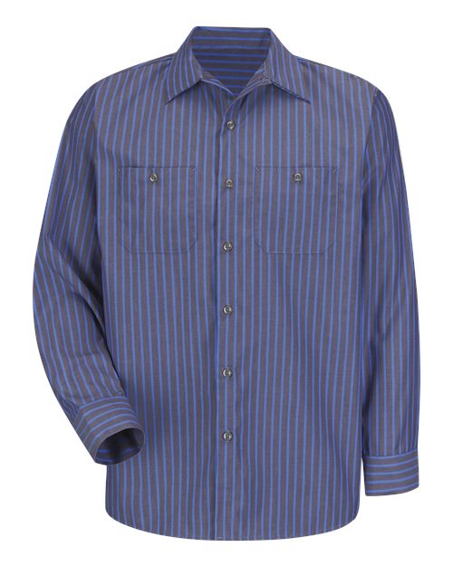 Red Kap SP14 Men's Industrial Long Sleeve Work Shirt - Grey/ Blue Stripe - front