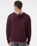 Independent Trading Co. PRM90HTZ Unisex Heathered French Terry Full-Zip Hooded Sweatshirt - Burgundy Heather - model back