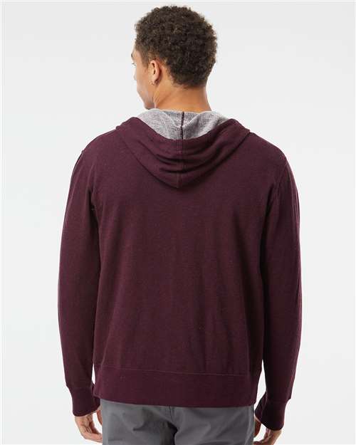 Independent Trading Co. PRM90HTZ Unisex Heathered French Terry Full-Zip Hooded Sweatshirt - Burgundy Heather - model back