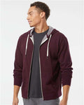 Independent Trading Co. PRM90HTZ Unisex Heathered French Terry Full-Zip Hooded Sweatshirt - Burgundy Heather - model front