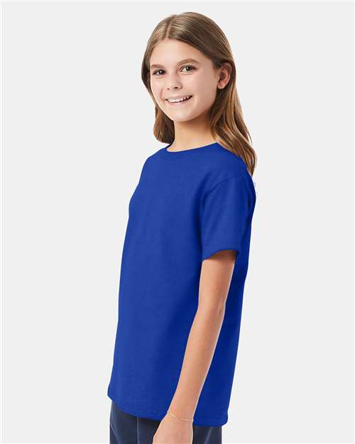 Hanes 5480 Youth Essential-T T-Shirt - Deep Royal - model side