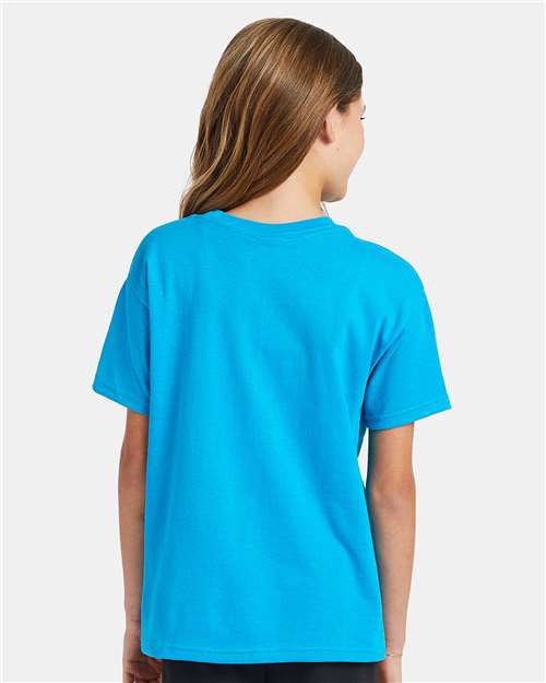 Hanes 5370 Youth EcoSmart T-Shirt - Teal - model back