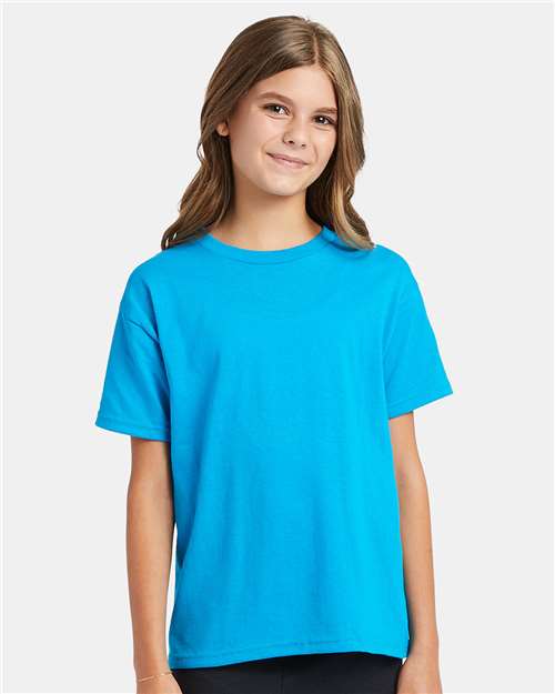 Hanes 5370 Youth EcoSmart T-Shirt - Teal - model front