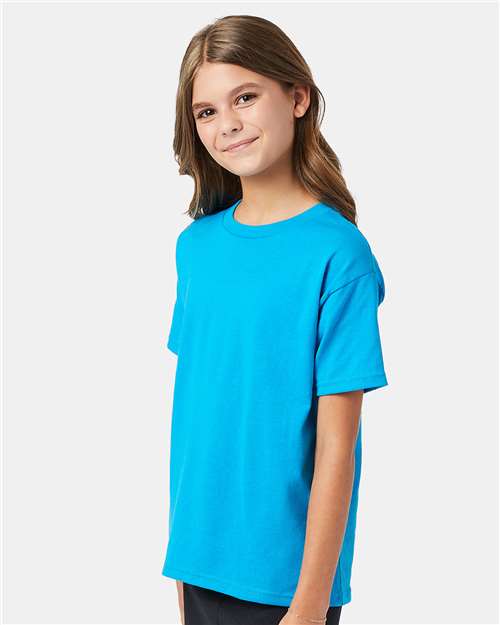 Hanes 5370 Youth EcoSmart T-Shirt - Teal - model side