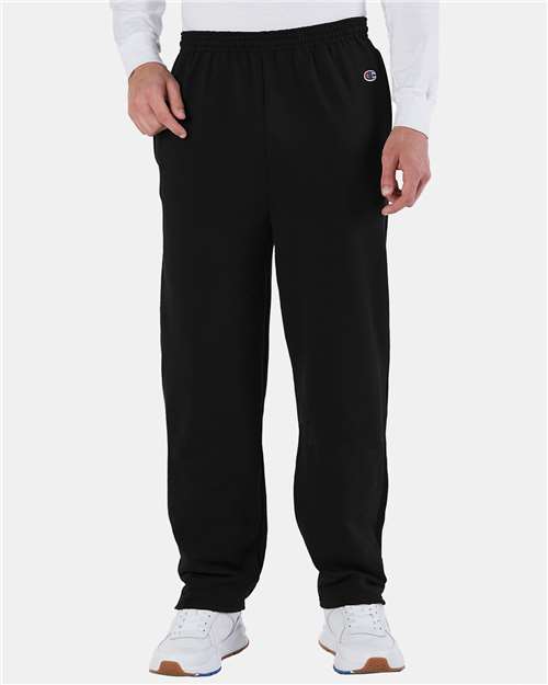 Champion P800 Unisex Powerblend Open-Bottom Sweatpants with Pockets - Black - model front
