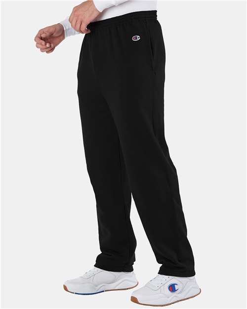 Champion P800 Unisex Powerblend Open-Bottom Sweatpants with Pockets - Black - model side