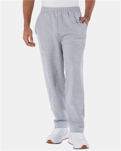 Champion P800 Unisex Powerblend Open-Bottom Sweatpants with Pockets - Light Steel - model front