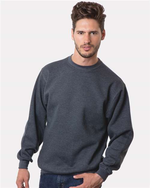 Bayside 1102 Unisex USA-Made Crewneck Sweatshirt - Charcoal Heather - model front