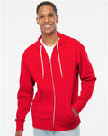 Independent Trading Co. AFX90UNZ Unisex Lightweight Full-Zip Hooded Sweatshirt - Red - model front