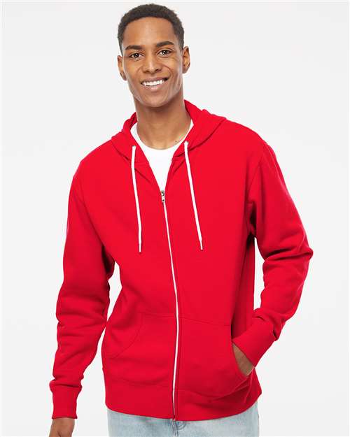 Independent Trading Co. AFX90UNZ Unisex Lightweight Full-Zip Hooded Sweatshirt - Red - model front