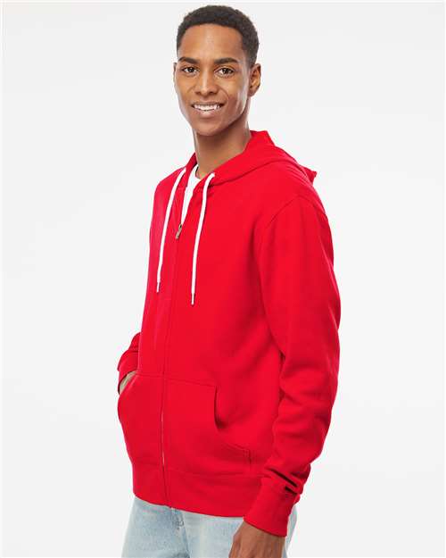 Independent Trading Co. AFX90UNZ Unisex Lightweight Full-Zip Hooded Sweatshirt - Red - model side
