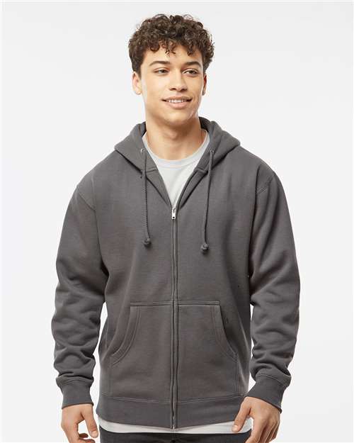 Independent Trading Co. IND4000Z Unisex Heavyweight Full-Zip Hooded Sweatshirt - Solid Charcoal - model front