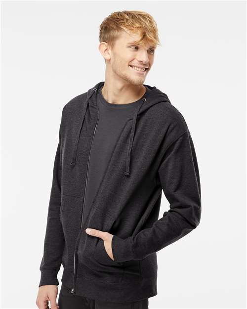 Independent Trading Co. SS4500Z Midweight Full-Zip Hooded Sweatshirt - Charcoal Heather - model side