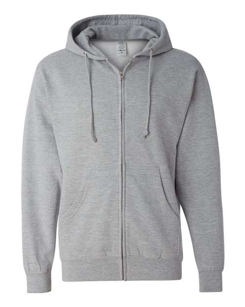 Independent Trading Co. SS4500Z Midweight Full-Zip Hooded Sweatshirt - Grey Heather - flat front
