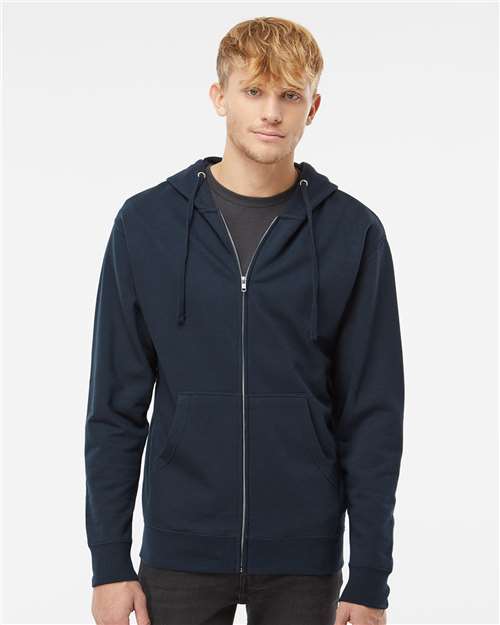 Independent Trading Co. SS4500Z Midweight Full-Zip Hooded Sweatshirt - Navy - model front