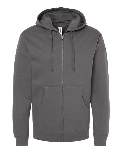 Independent Trading Co. SS4500Z Midweight Full-Zip Hooded Sweatshirt - Charcoal - flat front