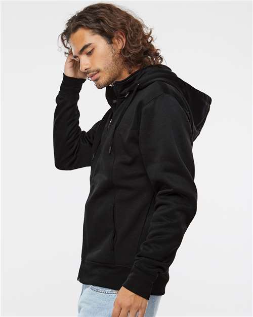 Independent Trading Co. EXP80PTZ Poly-Tech Full-Zip Hooded Sweatshirt - Black - model side
