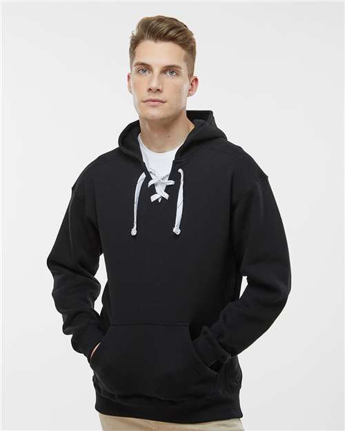 J. America 8830 Men's Sport Lace Hooded Sweatshirt - Black - model front